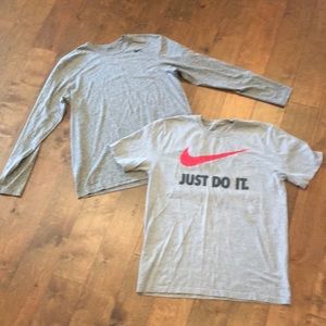 2️⃣ Gray Nike T-Shirts. 1 LS & 1 SS